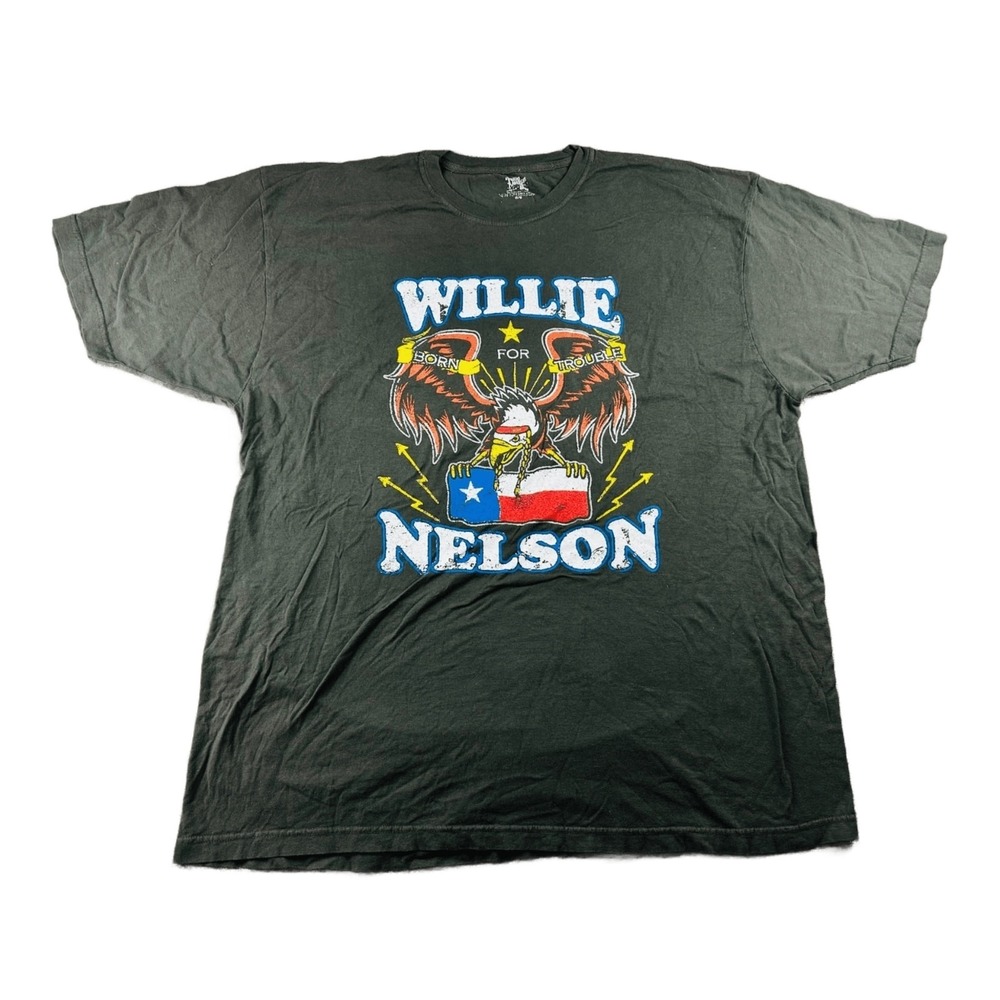 Willie Nelson T-Shirt Men O/S Gray Born For‎ Trouble Eagle Texas Flag Country